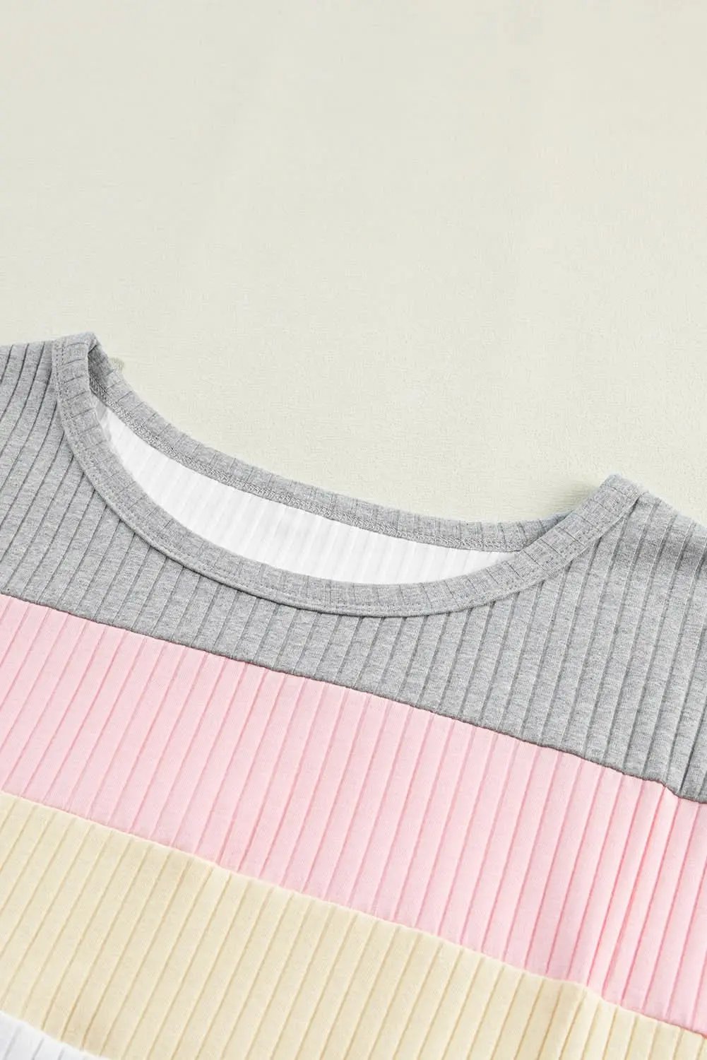 White Ribbed Color Block Patchwork T-shirt - Love Salve